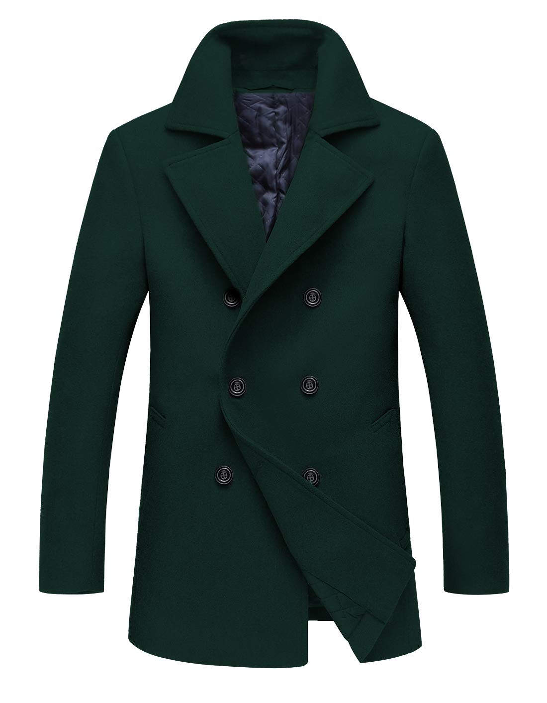 chouyatou Men's Classic Notched Collar Double Breasted Wool Blend Pea Coat